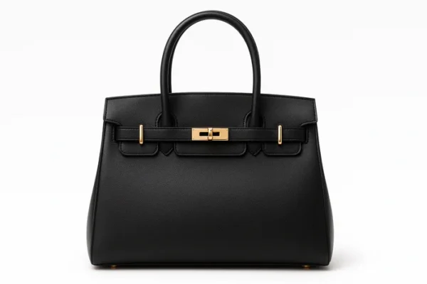 classic-black-elegant-leather-handbag-front-view
